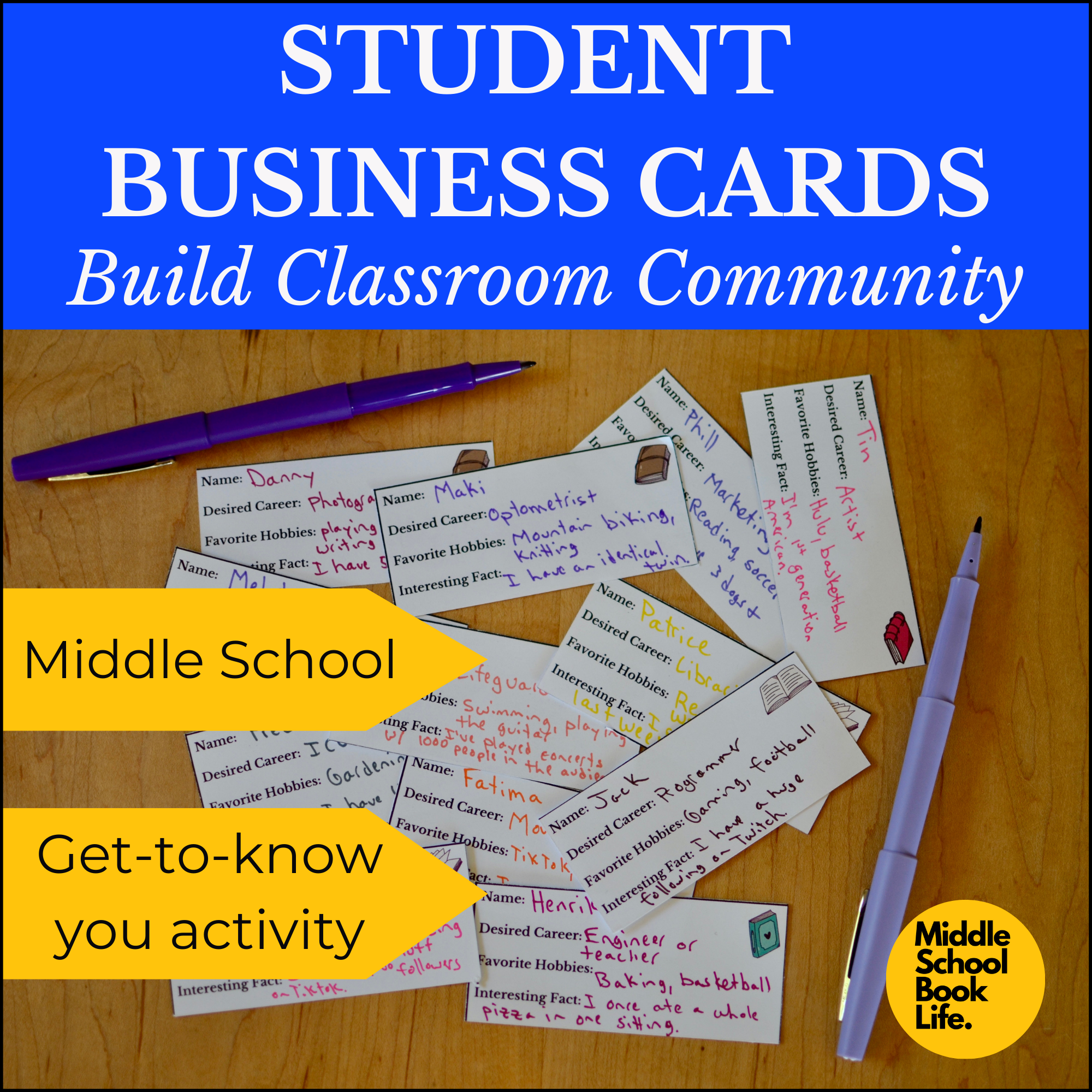 Product cover for Student Business Cards, a getting-to-know-you activity.